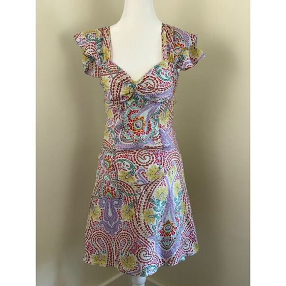 Paul and Joe Sister Silk Floral Print Dress V Neck Ruffle Sleeve M 6 Parisian - Picture 1 of 11